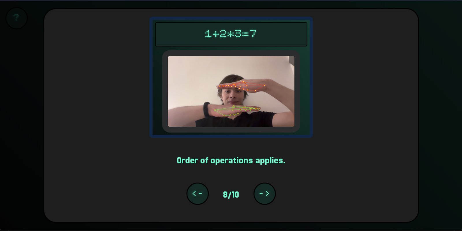 Gesture Recognition Calculator in action